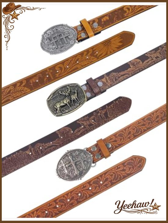 Western Belt with Interchangeable Buckle Unisex Cowboy Cowgirl Leather Belt for main image 6
